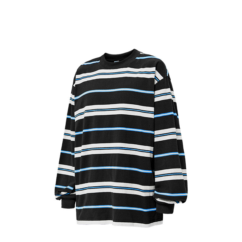 Contrasting stripes round neck long sleeve T-shirt 2404S23