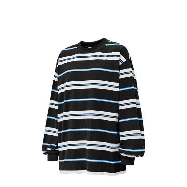 Contrasting stripes round neck long sleeve T-shirt 2404S23