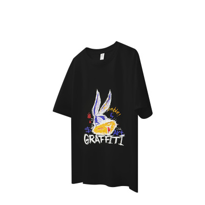 Hand-painted colorful bunny print T-shirt 2517S23