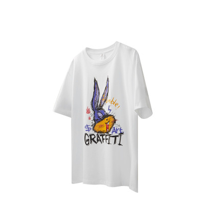 Hand-painted colorful bunny print T-shirt 2517S23