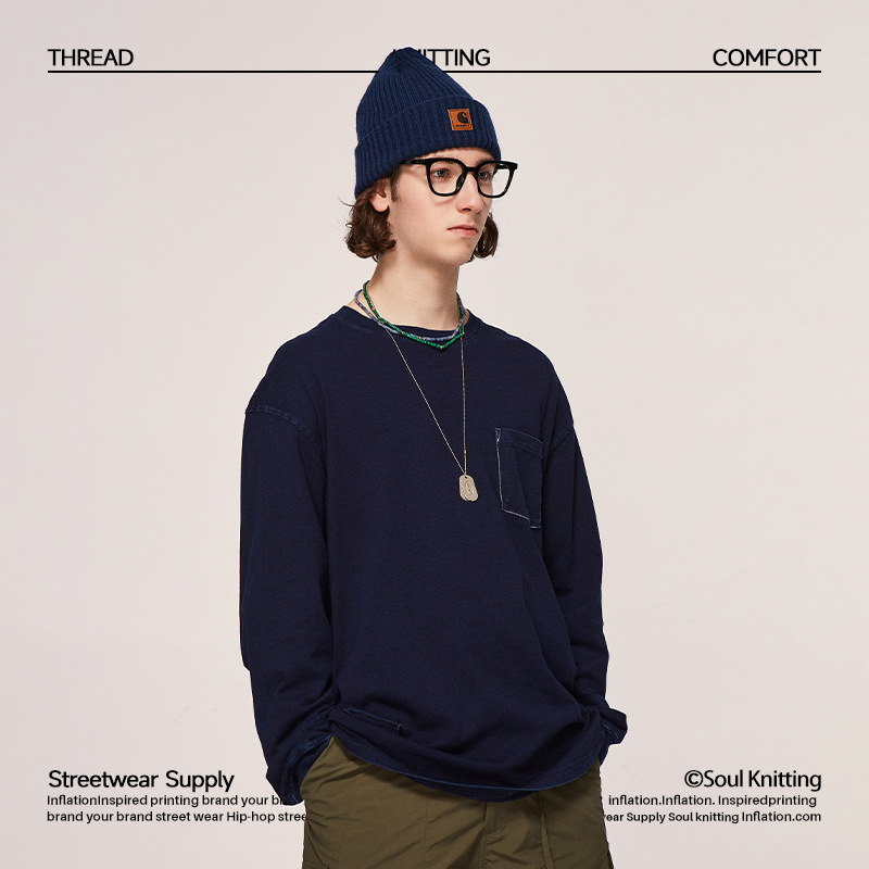 Indigo Knit Denim Long Sleeve T-Shirt 1006W22