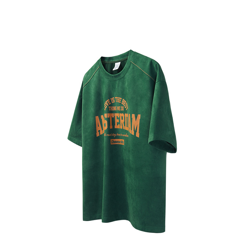 letter print suede T-shirt 2474S23