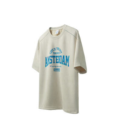 letter print suede T-shirt 2474S23