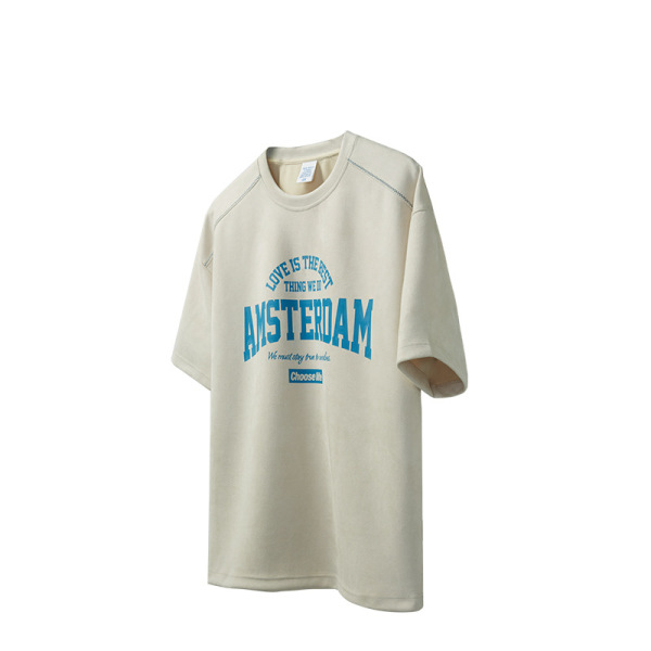 letter print suede T-shirt 2474S23