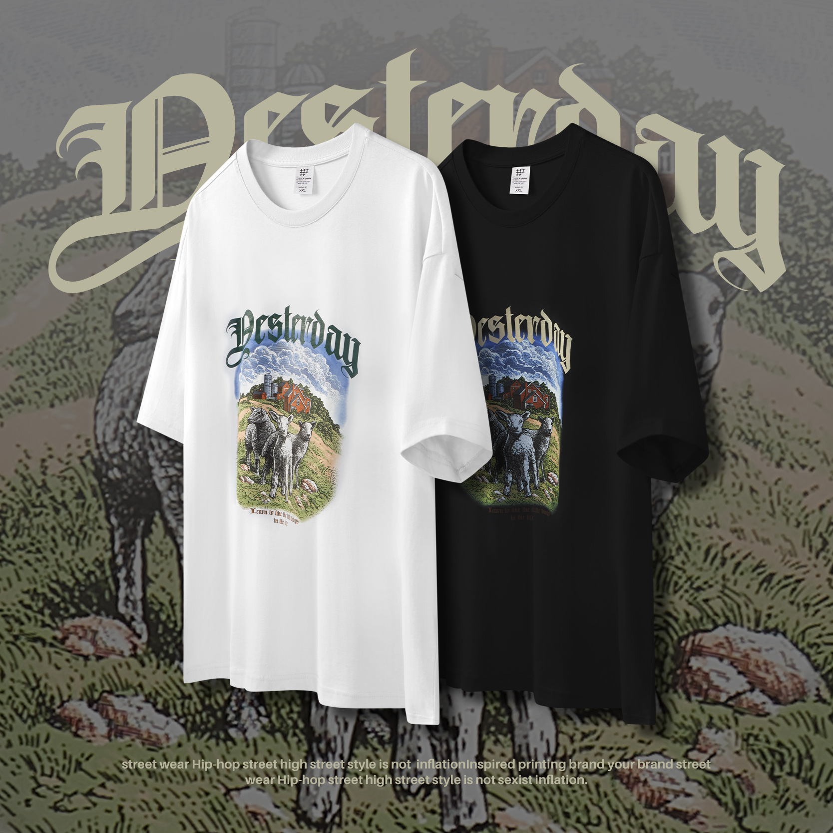 Oil painting sheep print T-shirt 2519S23