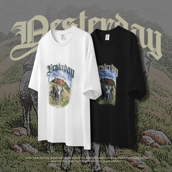 Oil painting sheep print T-shirt 2519S23