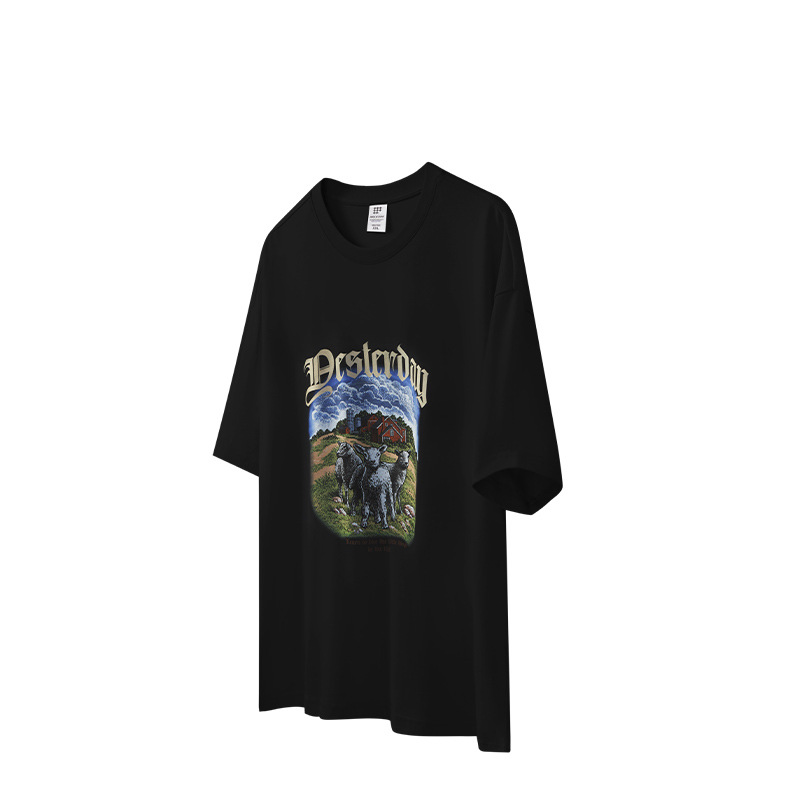 Oil painting sheep print T-shirt 2519S23