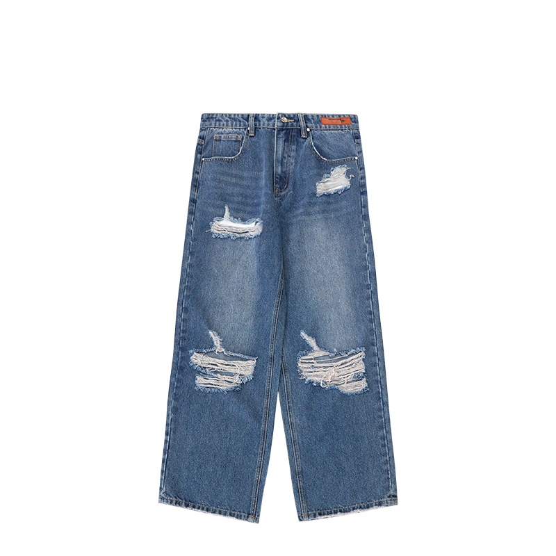 Ripped wash water jeans wide leg pants 12145S23