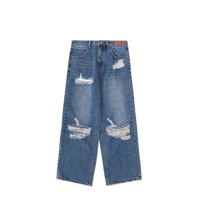 Ripped wash water jeans wide leg pants 12145S23