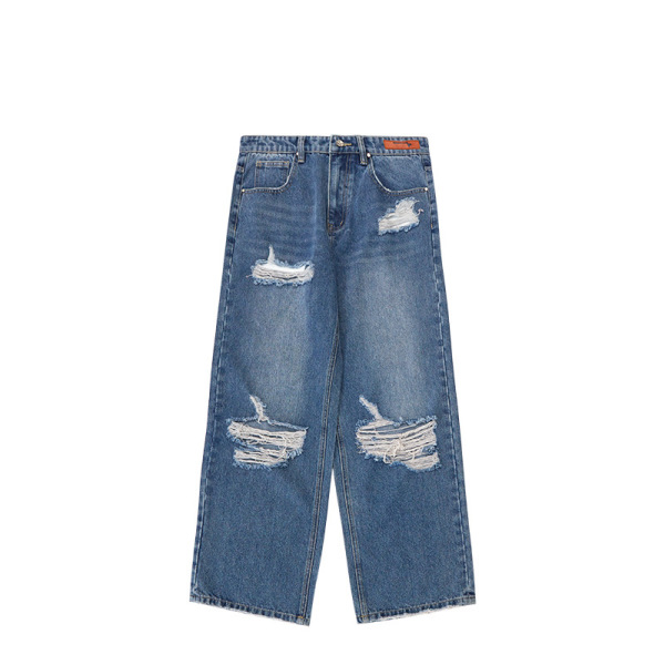 Ripped wash water jeans wide leg pants 12145S23