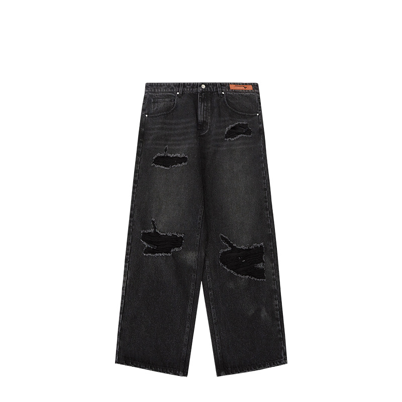 Ripped wash water jeans wide leg pants 12145S23