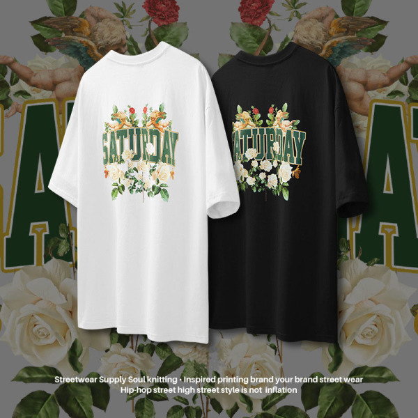 Summer oil painting flower cherub print T-shirt 2544S23