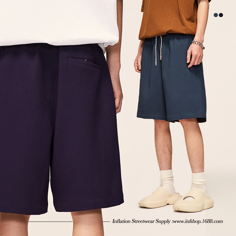 Waffle Japanese style casual solid color shorts 12159S23