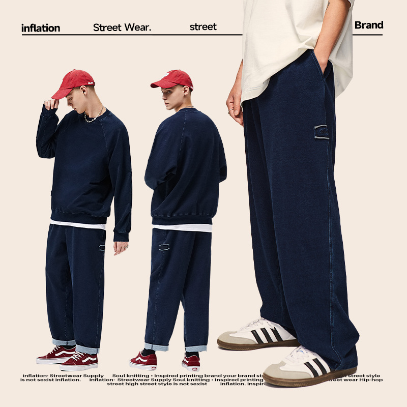 Blue dyed knitted denim trousers 13147W22