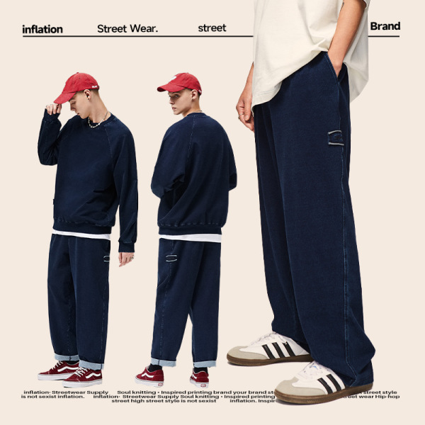 Blue dyed knitted denim trousers 13147W22