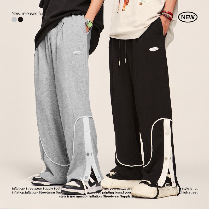 Button Slit Loose Wide-Leg Pants 3710S21