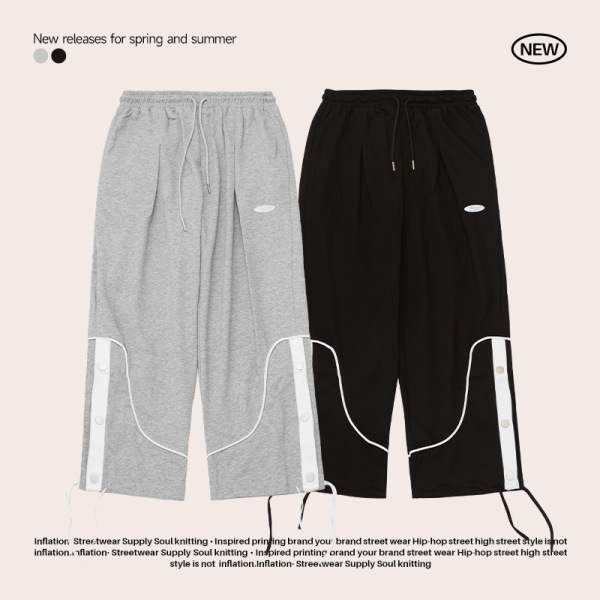 Button Slit Loose Wide-Leg Pants 3710S21