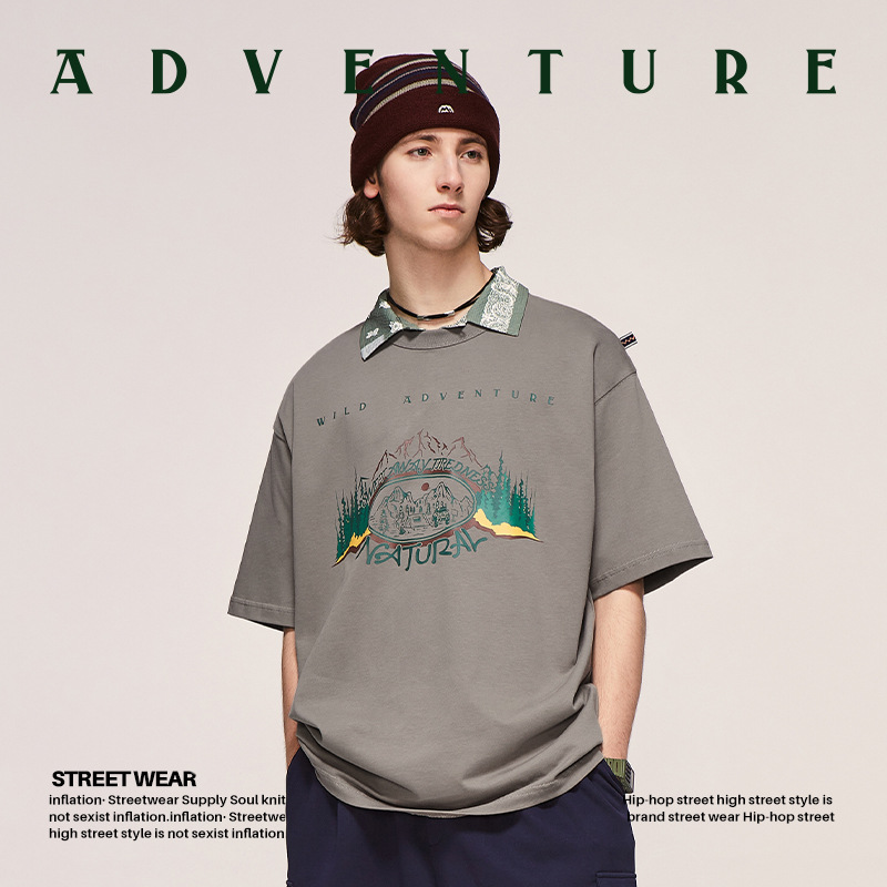 Camping nature landscape print T-shirt 2409S23
