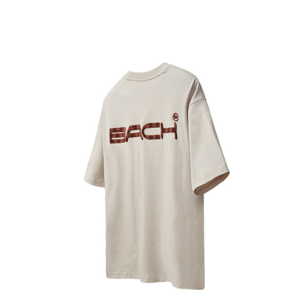 Contrasting color English towel embroidery two-color T-shirt 2462S23