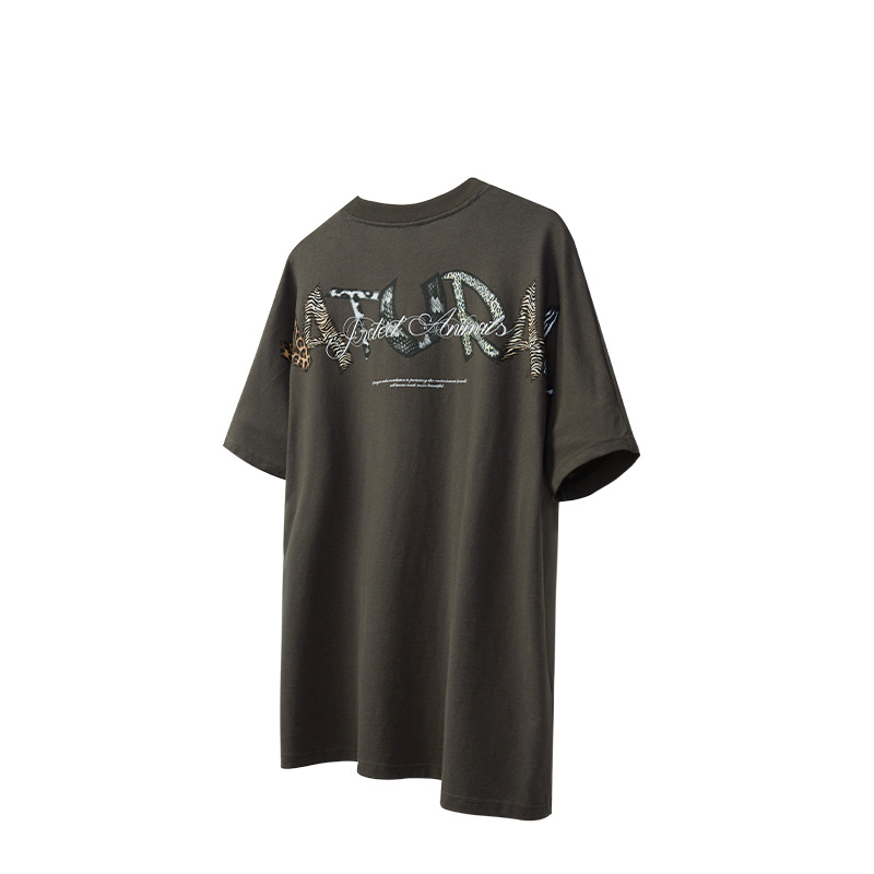 Linen cotton animal leather lettering T-shirt 2493S23