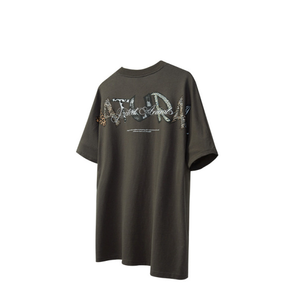 Linen cotton animal leather lettering T-shirt 2493S23