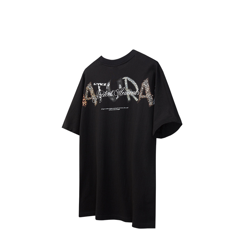 Linen cotton animal leather lettering T-shirt 2493S23