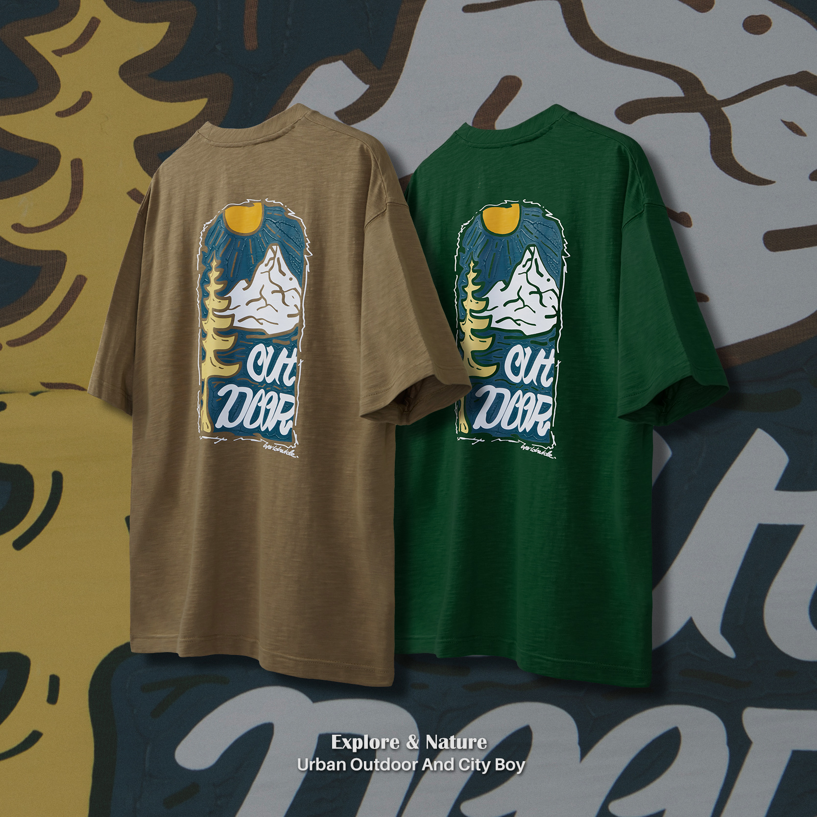 Mountain series figure stand up starched printed T-shirt 2447S23