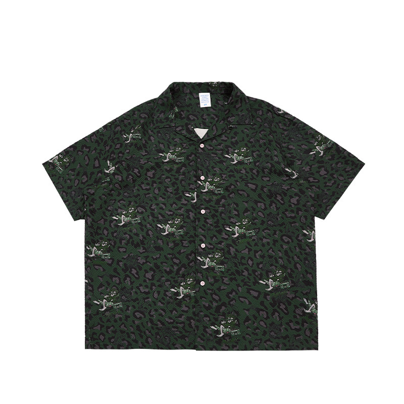 Seersucker Leopard Cuban Collar Shirt 9052S23
