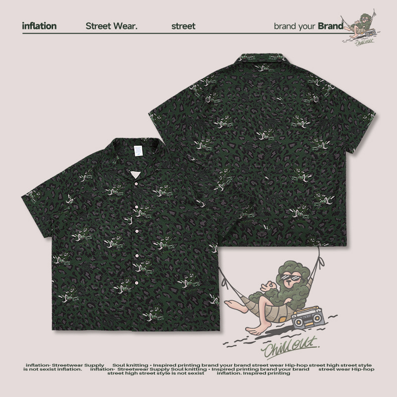 Seersucker Leopard Cuban Collar Shirt 9052S23