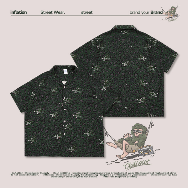 Seersucker Leopard Cuban Collar Shirt 9052S23