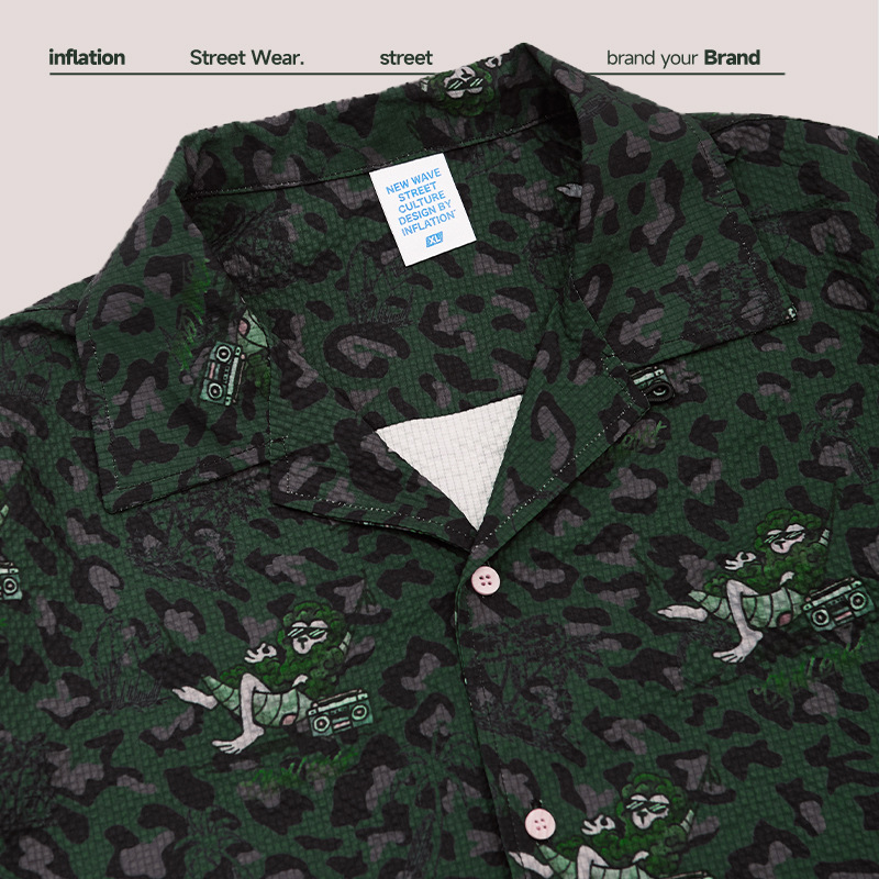 Seersucker Leopard Cuban Collar Shirt 9052S23