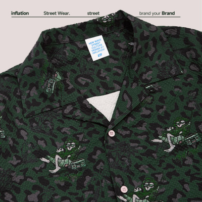 Seersucker Leopard Cuban Collar Shirt 9052S23