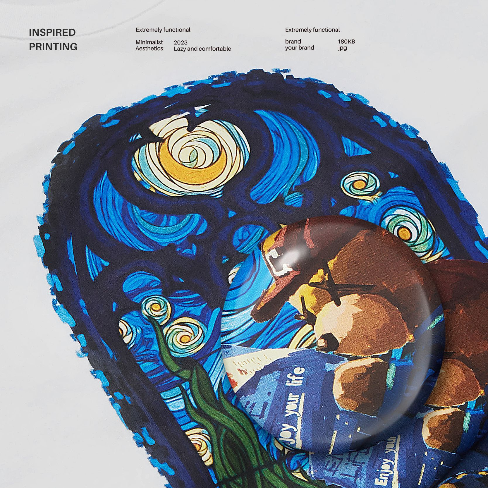 Starry sky oil painting bear print T-shirt 2466S23