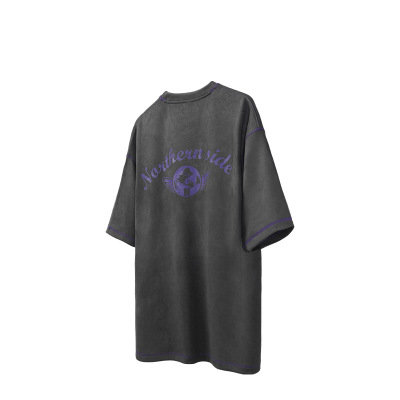 Street Globe Wings Print Suede T-Shirt 2472S23