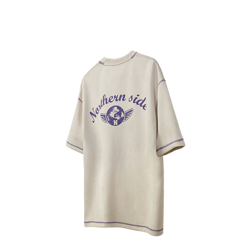 Street Globe Wings Print Suede T-Shirt 2472S23