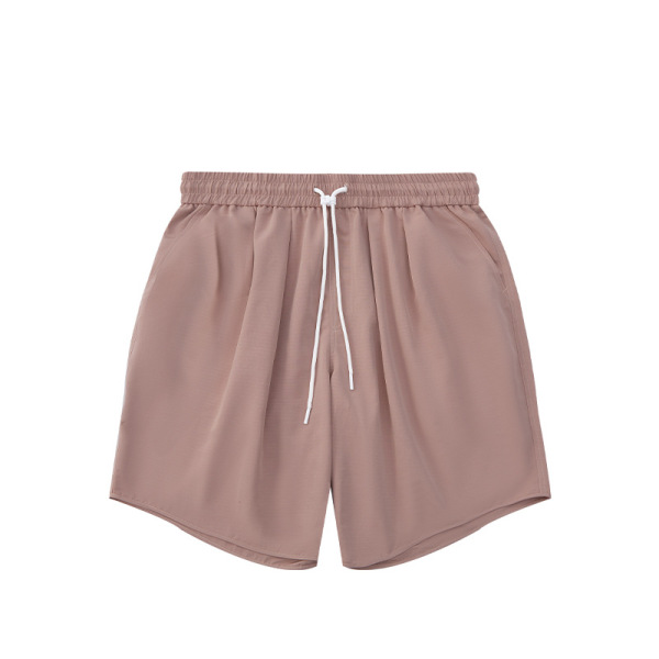 New Arrival Loose Double Pleated Drawstring Solid Color Shorts 15
