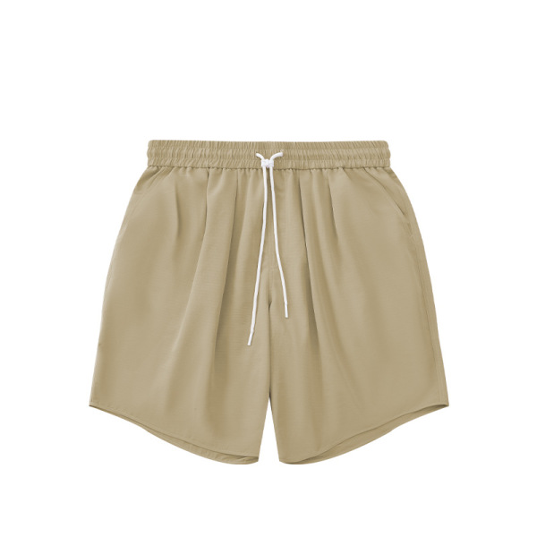 New Arrival Loose Double Pleated Drawstring Solid Color Shorts 15