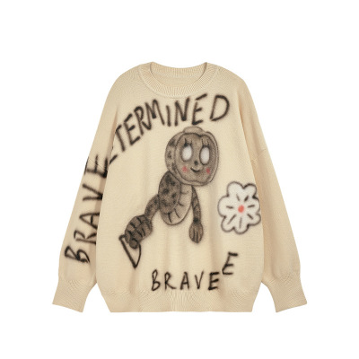 Cartoon caterpillar spray-painted trendy sweater 240919