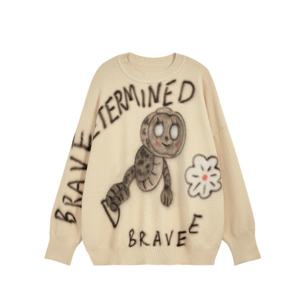 Cartoon caterpillar spray-painted trendy sweater 240919