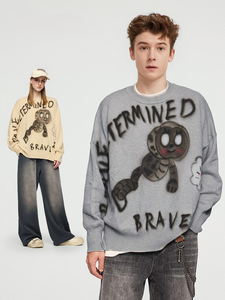 Cartoon caterpillar spray-painted trendy sweater 240919