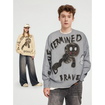 Cartoon caterpillar spray-painted trendy sweater 240919
