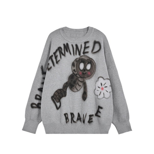 Cartoon caterpillar spray-painted trendy sweater 240919